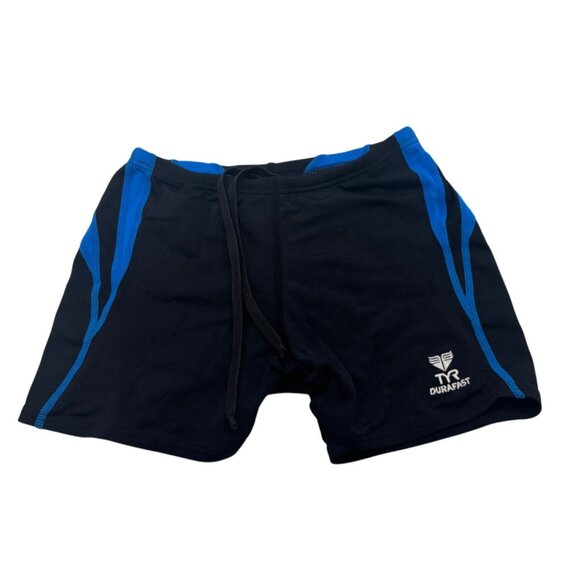 TYR Boy's Durafast One Alliance Splice Swim Boxers, Black/Blue, Sz. 24 - Picture 7 of 8